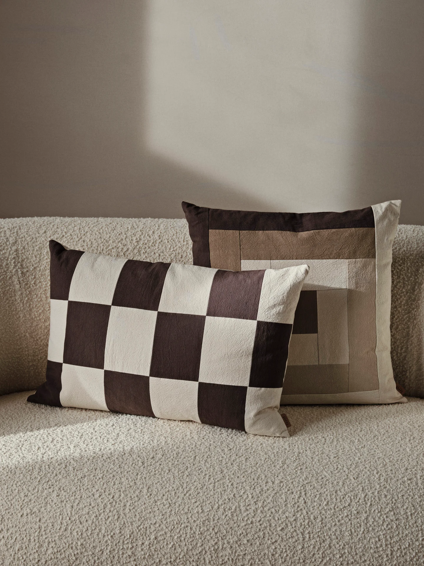 Fold Patchwork Cushion - Coffee/Undyed - Image 2