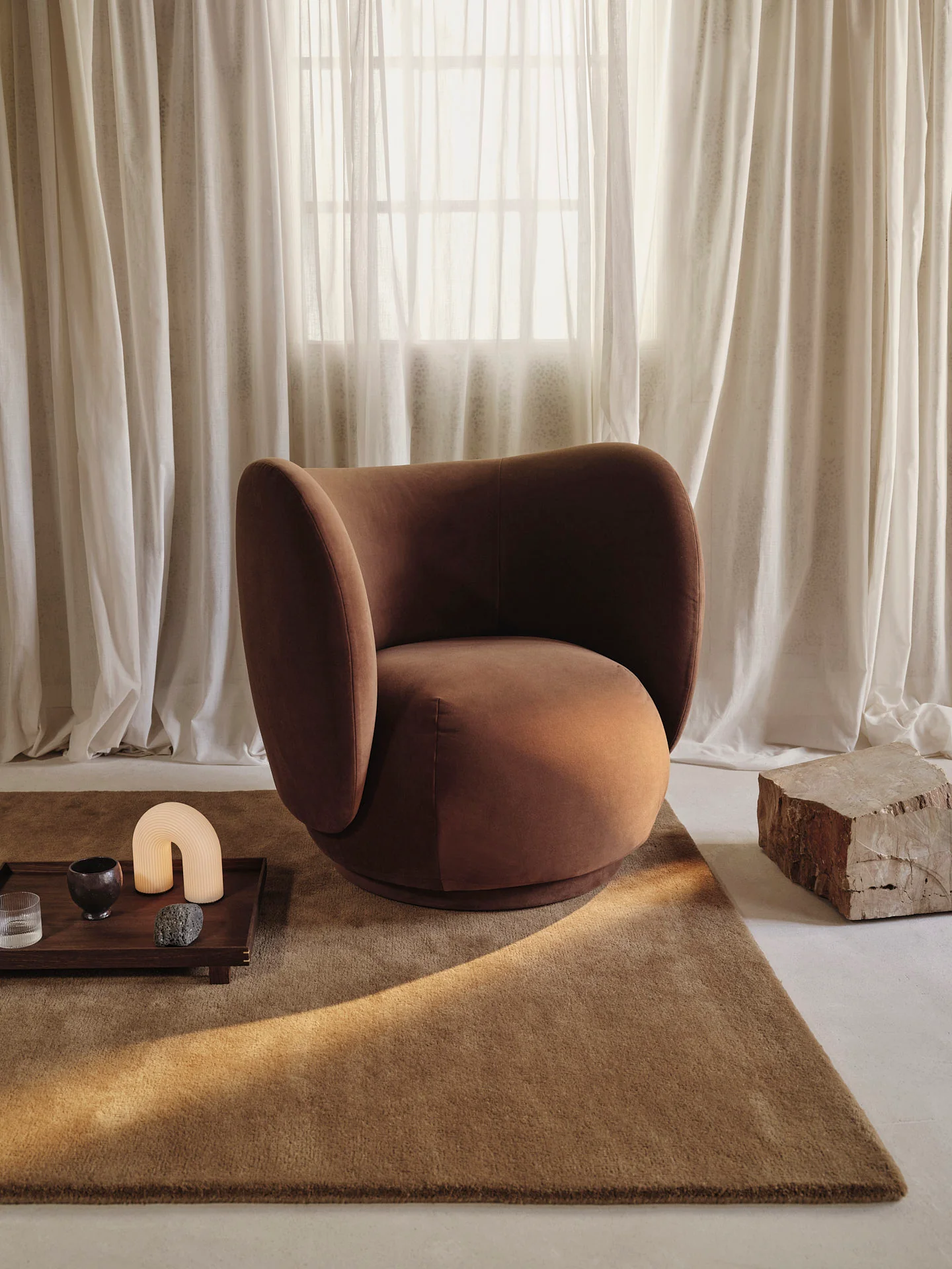 Rico Lounge Chair - Swivel - Rich Velvet - Soft Brown - Image 3