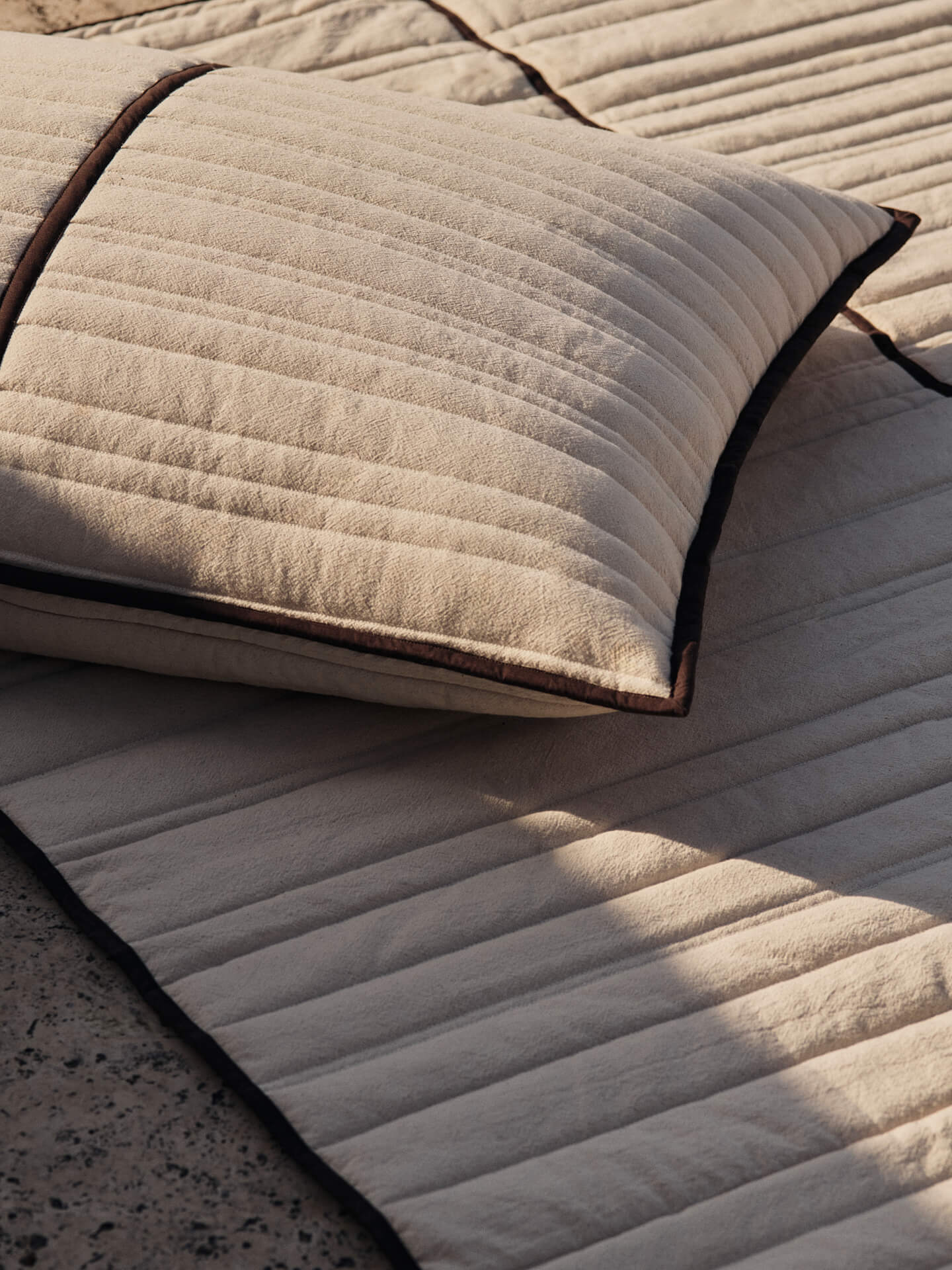 Vari Quilted Cushion - Rectangular - Natural/Dark Chocolate - Image 2